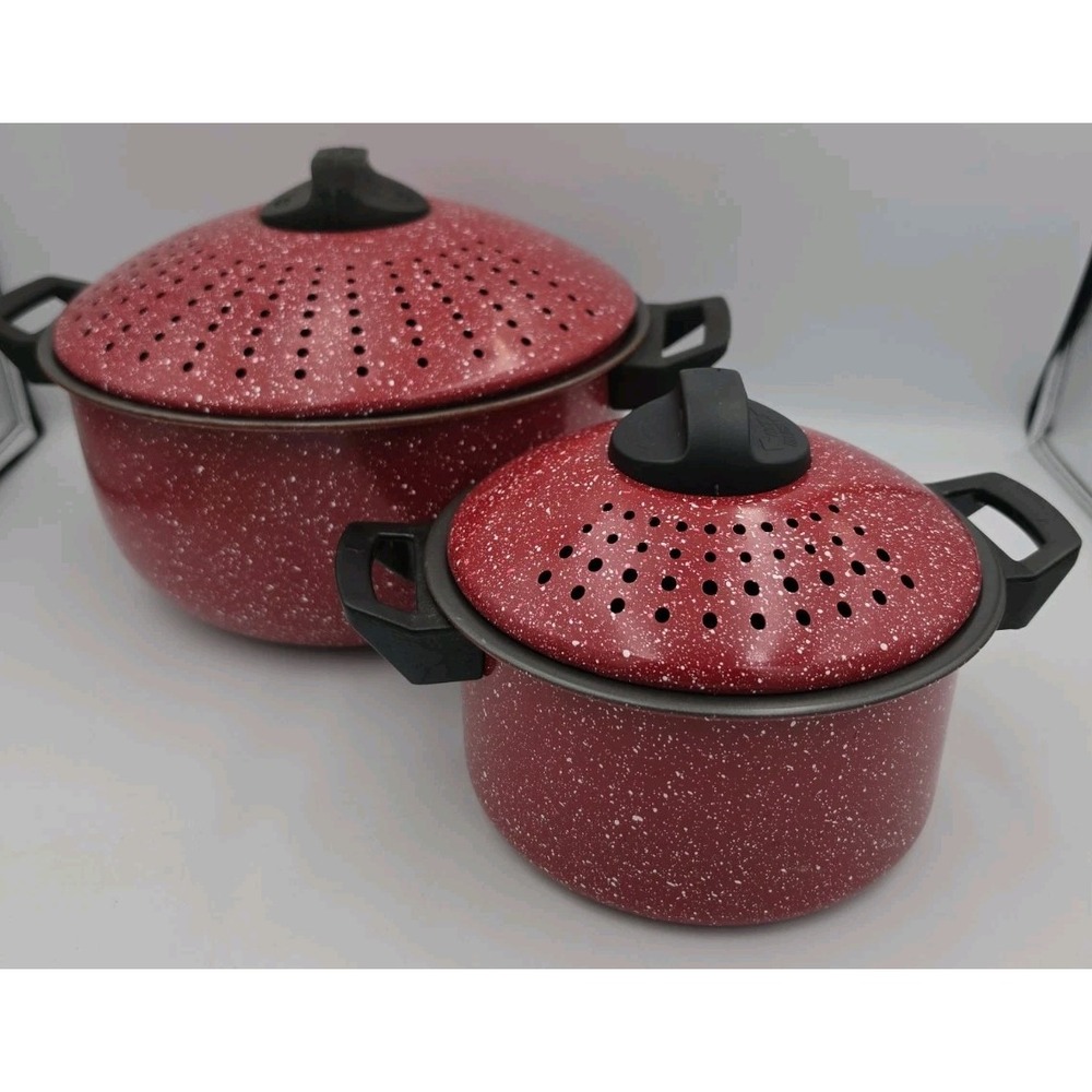 Gibson Home Casselman Pasta Cooker Set 4-Piece Red Nonstick Steel 5.4qt & 1.75qt